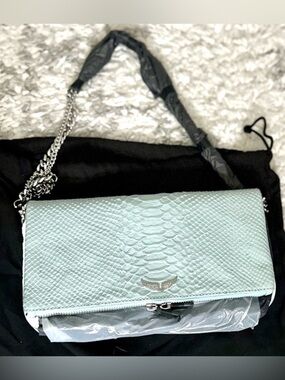 Zadig&Voltaire Rock Savage Clutch Heaven Blue Snakeskin Leather NWT Rare Color